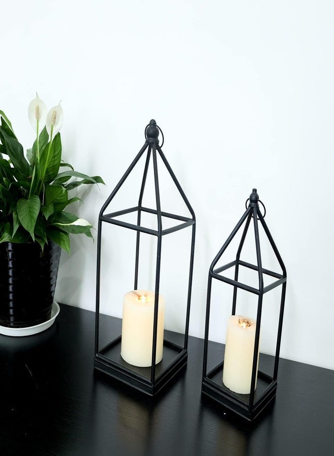 DECORKEY Luxury Lantern Decorative Outdoor&Indoor, Set of 2 (18’’&14’’) Black Metal Lanterns Decor, Vintage Hanging Candle Holder for Home Porch Wedding Centerpiece,Halloween Christmas Decorations - Image 5