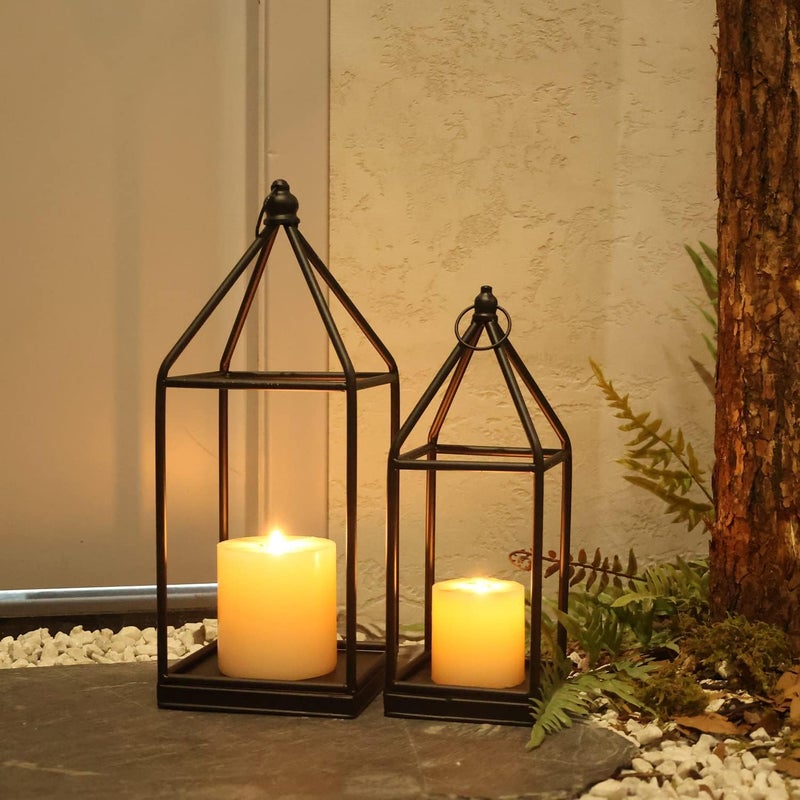DECORKEY Luxury Lantern Decorative Outdoor&Indoor, Set of 2 (18’’&14’’) Black Metal Lanterns Decor, Vintage Hanging Candle Holder for Home Porch Wedding Centerpiece,Halloween Christmas Decorations - Image 1