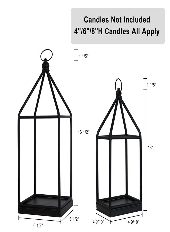 DECORKEY Luxury Lantern Decorative Outdoor&Indoor, Set of 2 (18’’&14’’) Black Metal Lanterns Decor, Vintage Hanging Candle Holder for Home Porch Wedding Centerpiece,Halloween Christmas Decorations - Image 4