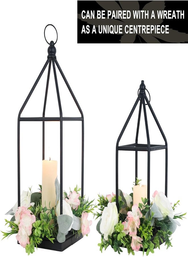 DECORKEY Luxury Lantern Decorative Outdoor&Indoor, Set of 2 (18’’&14’’) Black Metal Lanterns Decor, Vintage Hanging Candle Holder for Home Porch Wedding Centerpiece,Halloween Christmas Decorations - Image 2