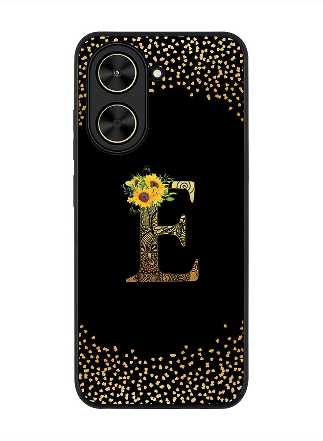 Stylizedd For Xiaomi Poco C71 / Redmi A5 4G Case,Slim fit Camera Protection, Shockproof Thin Phone cover  - Custom Floral Monogram - E ( Black )