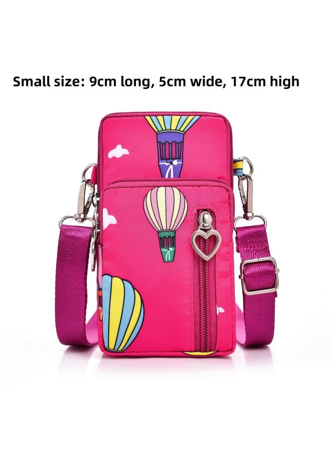 Generic Women's Mini Crossbody Cellphone Bag Style Coin Purse Korean Version Small Vertical Sports Arm Bag Neck Pouch-Color:Small Rose Red Balloon