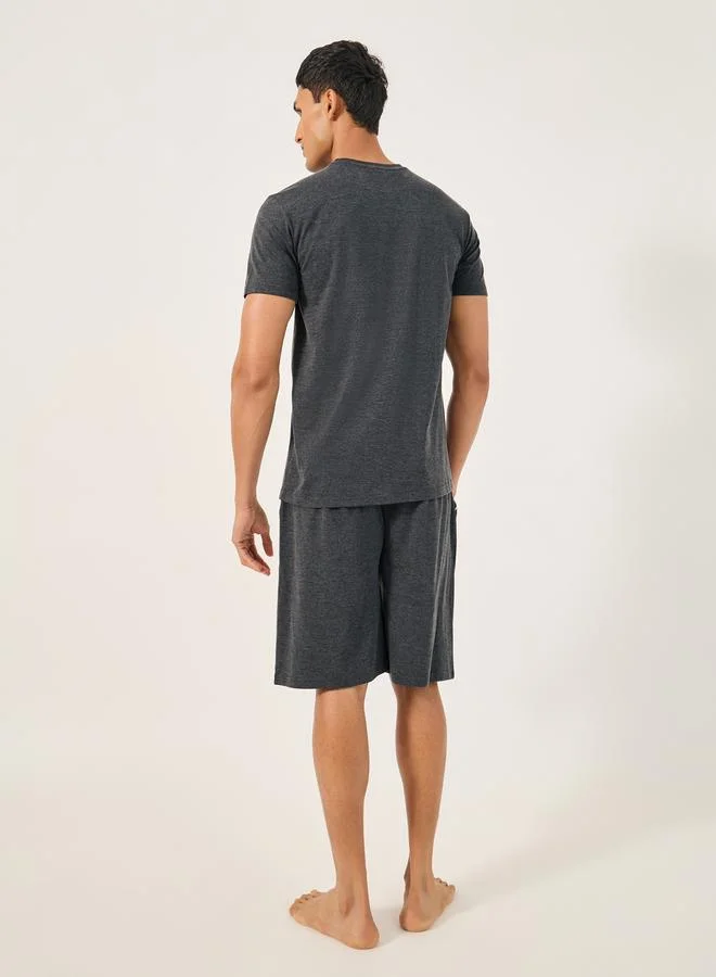 Styli Chest Print Crew Neck T-Shirt and Shorts Set