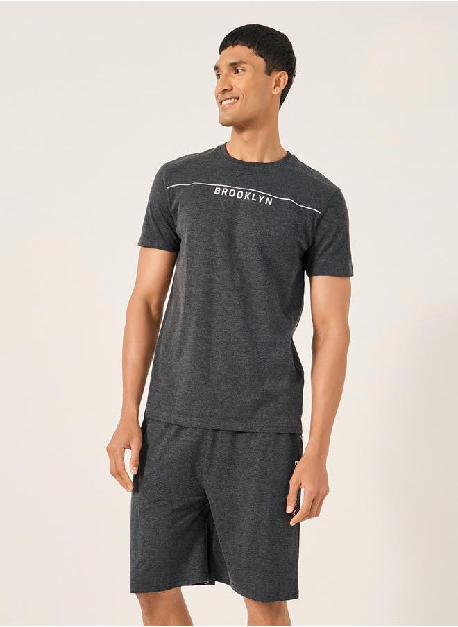 Styli Chest Print Crew Neck T-Shirt and Shorts Set  - Image 2