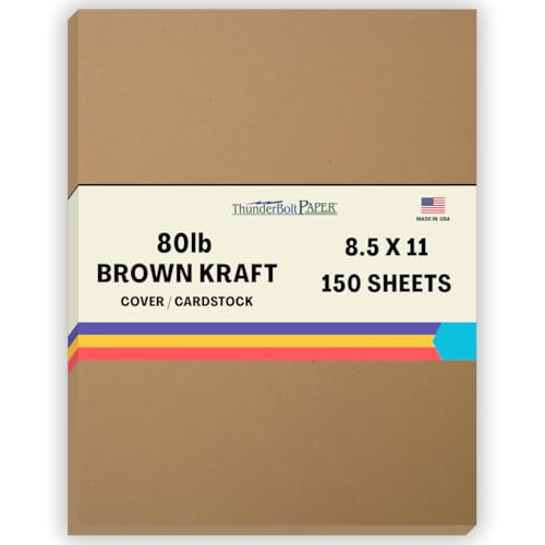 ThunderBolt Paper 150 Brown Kraft Fiber 80# Cover Paper Sheets - 8.5" X 11" (8.5X11 Inches) Standard Letter|Flyer Size - Rich Earthy Color with Natural Fibers - 80lb/pound Cardstock - Smooth Finish - Image 1