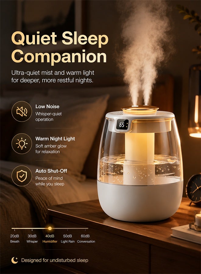 Univer Tang 2L Humidifier with Light and Humidity Display, Humidifier and Air Purifier with 2 Nozzles and Night Light Function, Quiet,Humidifier for Home Dormitory Office Bedroom Desttop,White - Image 5