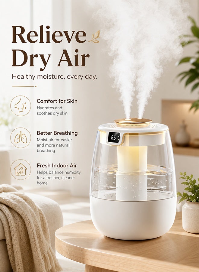 Univer Tang 2L Humidifier with Light and Humidity Display, Humidifier and Air Purifier with 2 Nozzles and Night Light Function, Quiet,Humidifier for Home Dormitory Office Bedroom Desttop,White - Image 4