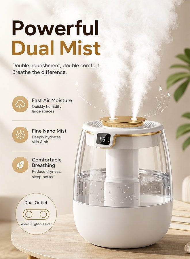 Univer Tang 2L Humidifier with Light and Humidity Display, Humidifier and Air Purifier with 2 Nozzles and Night Light Function, Quiet,Humidifier for Home Dormitory Office Bedroom Desttop,White - Image 2