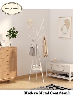 Old_Feller Modern Metal Coat Rack Hat Stand Free Standing Display Hall Tree Metal Hat Hanger Garment Storage Holder with 9 Hooks for Clothes Hats and Scarves in,White  - Image 2