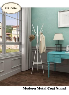 Old_Feller Modern Metal Coat Rack Hat Stand Free Standing Display Hall Tree Metal Hat Hanger Garment Storage Holder with 9 Hooks for Clothes Hats and Scarves in,White  - Image 3