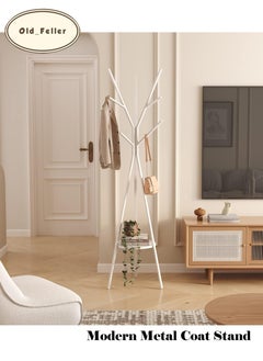 Old_Feller Modern Metal Coat Rack Hat Stand Free Standing Display Hall Tree Metal Hat Hanger Garment Storage Holder with 9 Hooks for Clothes Hats and Scarves in,White  - Image 5