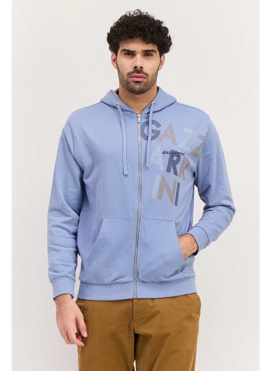 Gazzarrini Men Hooded Graphic Long Sleeves Sweatshirt, Slate Blue  - Image 1