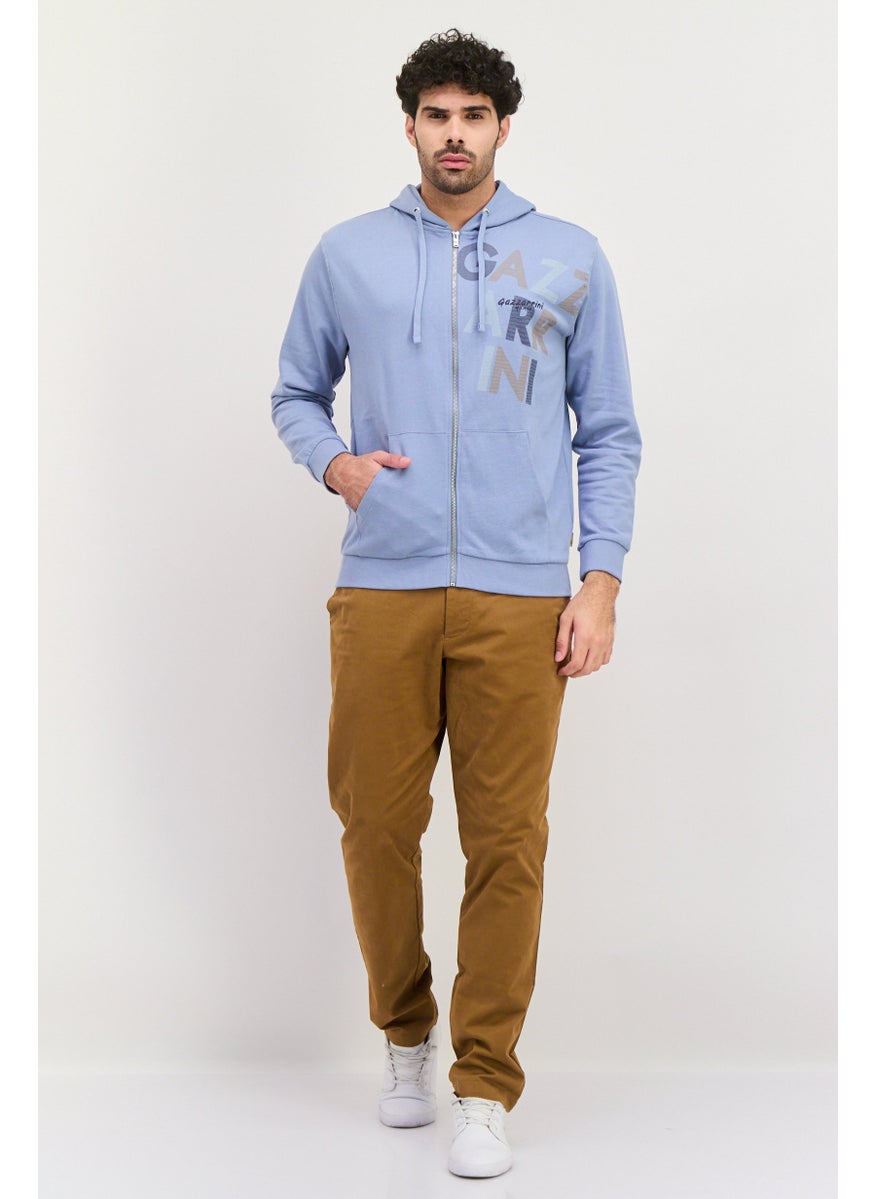 Gazzarrini Men Hooded Graphic Long Sleeves Sweatshirt, Slate Blue  - Image 3