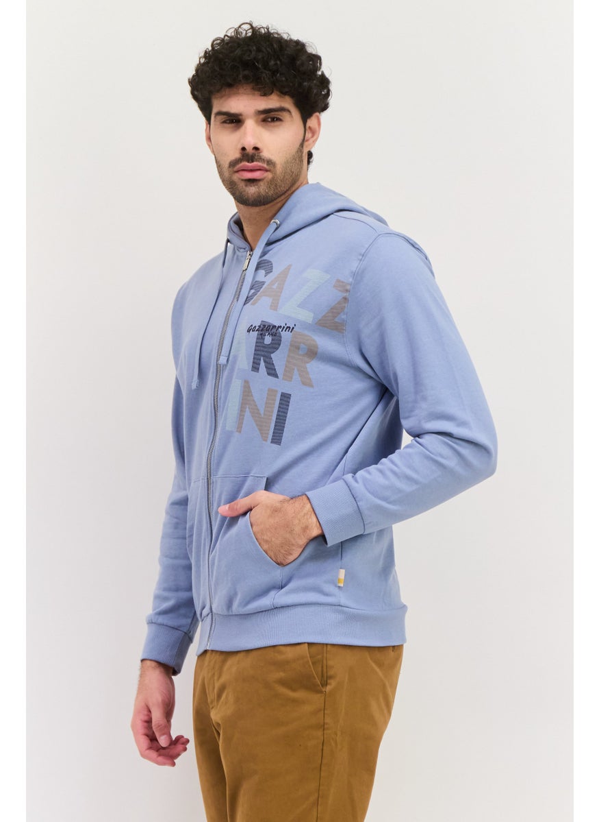 Gazzarrini Men Hooded Graphic Long Sleeves Sweatshirt, Slate Blue  - Image 2