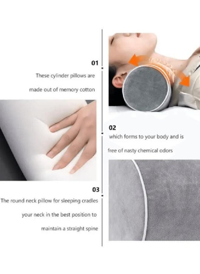 Memory Foam Round Neck Pillow for Use While Sleeping, Extra Support Pillow for Spinal Alignment Grey