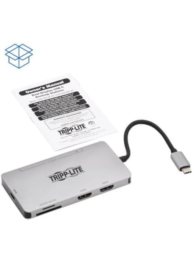 Tripp Lite USB-C Two-Monitor HDMI Laptop/Smart Phone Docking Station, 4K @ 60 Hz (4:4:4), USB-A Hub, SD & MicroSD Memory Card, 100W Power Delivery USB-C Charging (U442-DOCK8-GG) - Image 3