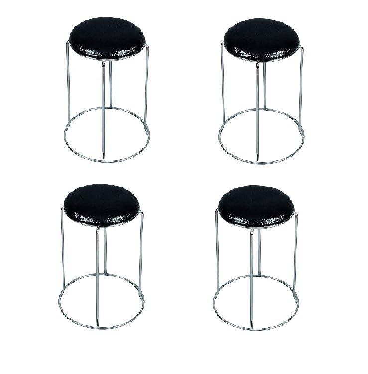 KRISHTHA KRISHTHA Single Seat Stainless Steel with Cushioned Seat Round Stool for Kitchen Cafeteria Doctor Stool Makeup Stool Shoe Changing Stool Living Room Sofa Stool Leather Set of 4 - Image 1
