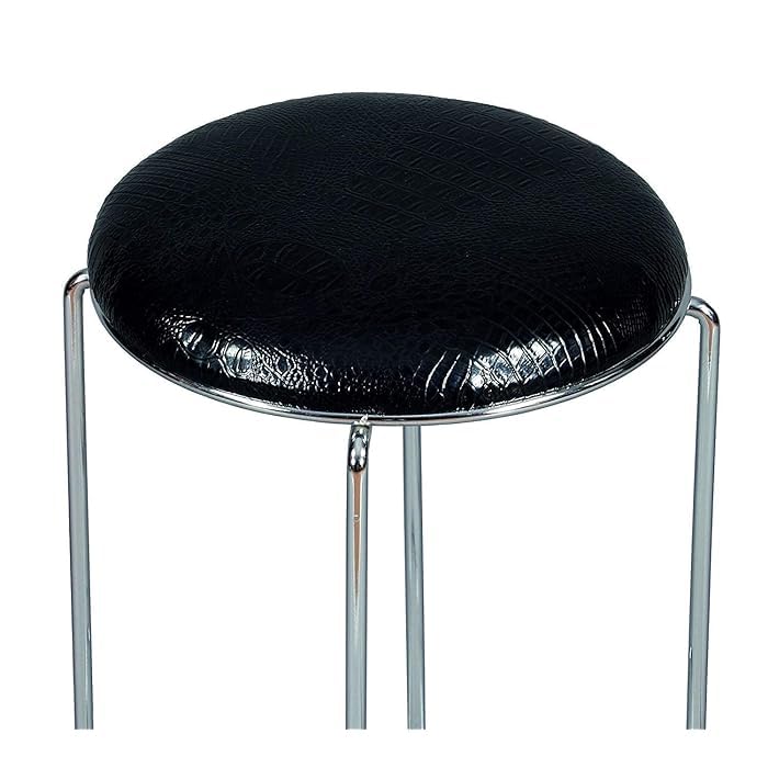 KRISHTHA KRISHTHA Single Seat Stainless Steel with Cushioned Seat Round Stool for Kitchen Cafeteria Doctor Stool Makeup Stool Shoe Changing Stool Living Room Sofa Stool Leather Set of 4 - Image 3