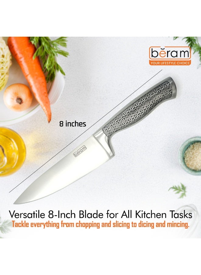 BERAM 8 Inch Proffessional Chef Knife with SS Design Hollow Handle 3CR13 Stainless Steel Blade Ergonomic Durable Sharp Professional Kitchen Knife for Chopping Slicing Mincing - Image 2