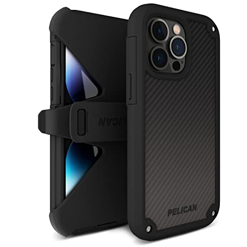 Pelican Shield Kevlar Series iPhone 14 Pro Max Case 67 Compatible with MagSafe 21FT Military Grade Drop Protection Magnetic Charging iPhone Case with Belt Clip Holster Kickstand Cover Black - Image 1
