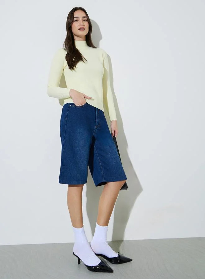 ستايلي Off White Solid High Neck Ribbed Jumper