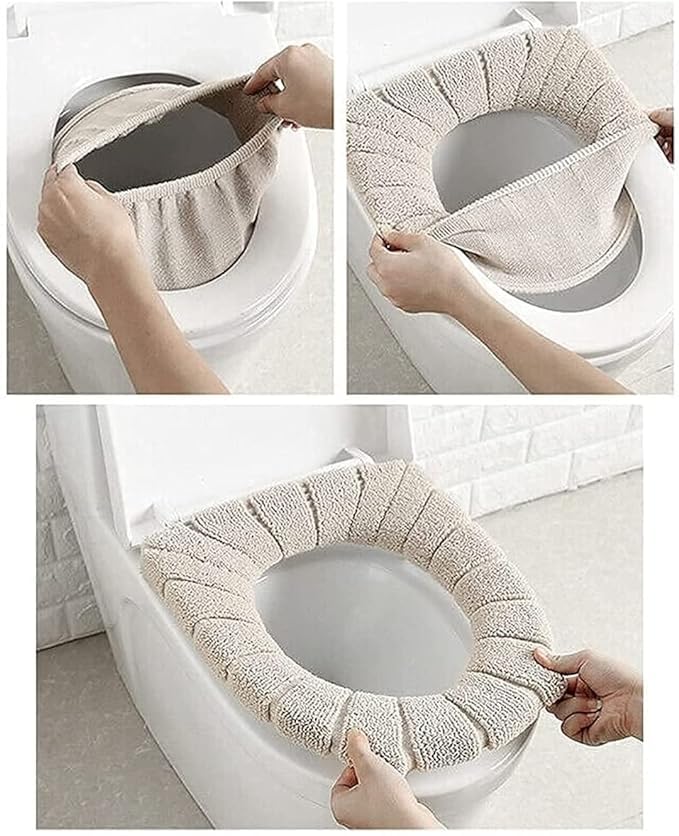 DHYANI DHYANI Toilet Seat Cover Washable Toilet Seat Cushion MatToilet Winter Washable Toilet Seat Lid Cover Pad Toilet coverBathroom Soft Thicker Warmer Stretchable Washable Cloth Toilet Seat Cover Pads - Image 5
