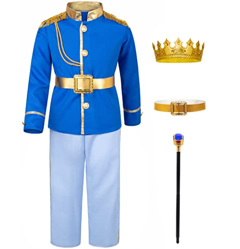 TOGROP Prince Charming Costume for Kids Boys Royal Prince King Outfit Party Cosplay 46T Blue - Image 1