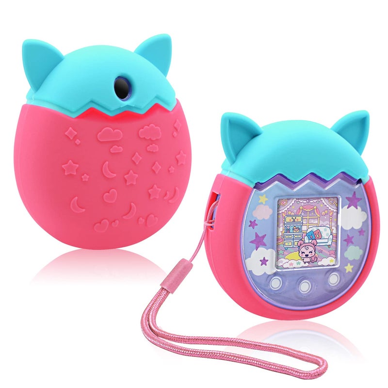 Winceed Silicone Case for Tamagotchi Pix Virtual Pet Game Machine, Protective Cover for Tamagotchi Pix Sleeve Protector Skin with Hand Strap (Turquoise+Pink) - Image 1