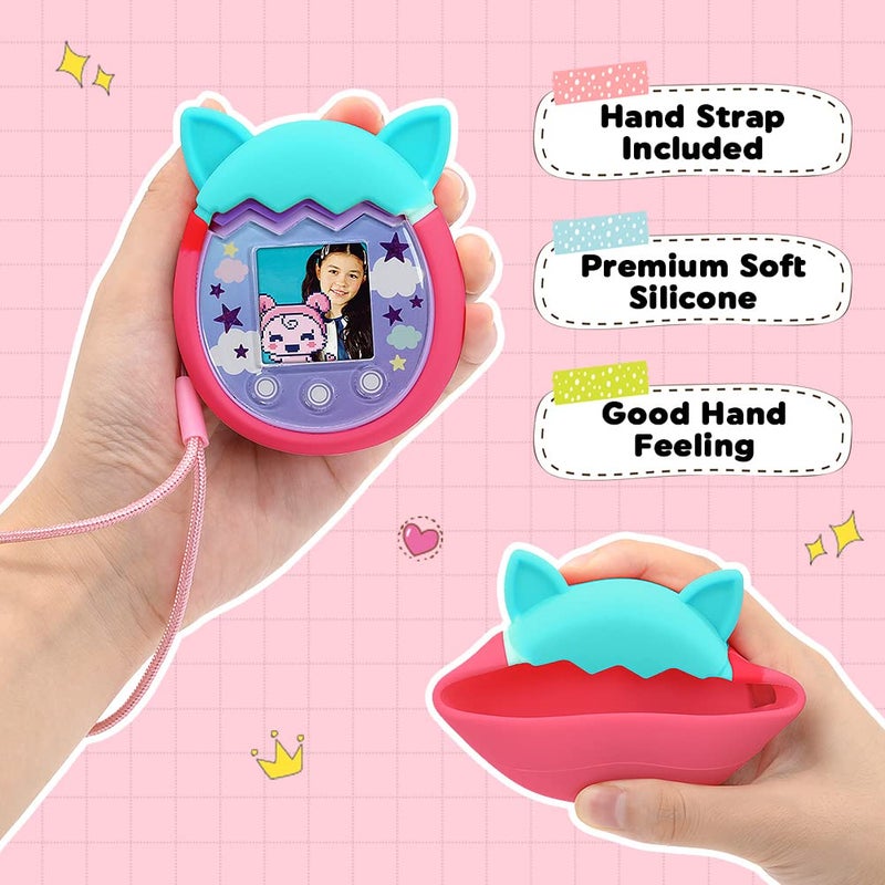 Winceed Silicone Case for Tamagotchi Pix Virtual Pet Game Machine, Protective Cover for Tamagotchi Pix Sleeve Protector Skin with Hand Strap (Turquoise+Pink) - Image 5