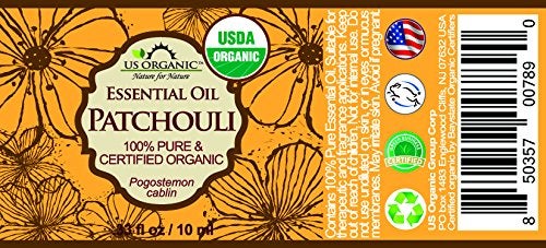 US Organic زيت الباتشولي الأساسي النقي 100% العضوي من الولايات المتحدة - معتمد من وزارة الزراعة الأمريكية، مقطر بالبخار - مع قطارات يورو (تتوفر أحجام مختلفة) (10 مل / 0.33 أونصة سائلة) - Image 2