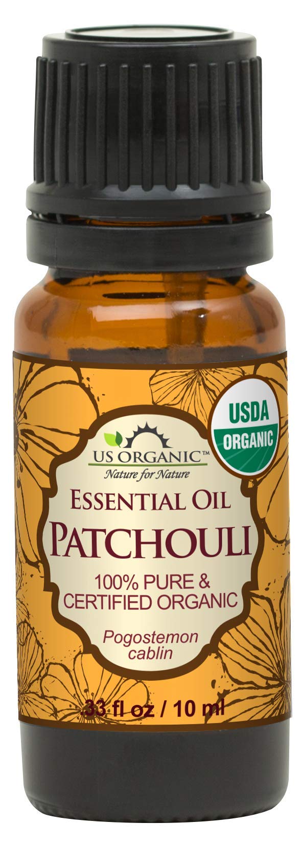 US Organic زيت الباتشولي الأساسي النقي 100% العضوي من الولايات المتحدة - معتمد من وزارة الزراعة الأمريكية، مقطر بالبخار - مع قطارات يورو (تتوفر أحجام مختلفة) (10 مل / 0.33 أونصة سائلة) - Image 1