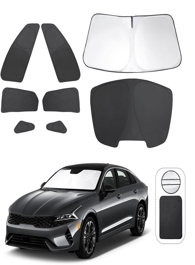 LHFLIVE 8PCS Windshield Sun Shade Custom Fit for 2021-2024 Fit Kia K5, GT-Line, GT, Sedan Accessories Foldable Sunshade Side Rear Window Shade Cover Full Set Privacy Protection Keeps Car Cool - Image 1