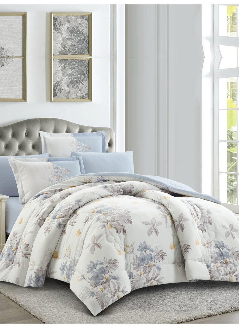 Donetella Comforter Set 6-Pcs Double Size All Season Reversible Microfiber Printed Comforter Bedding Set With Super Soft Down Alternative Filling, Moon Mist  - Image 2