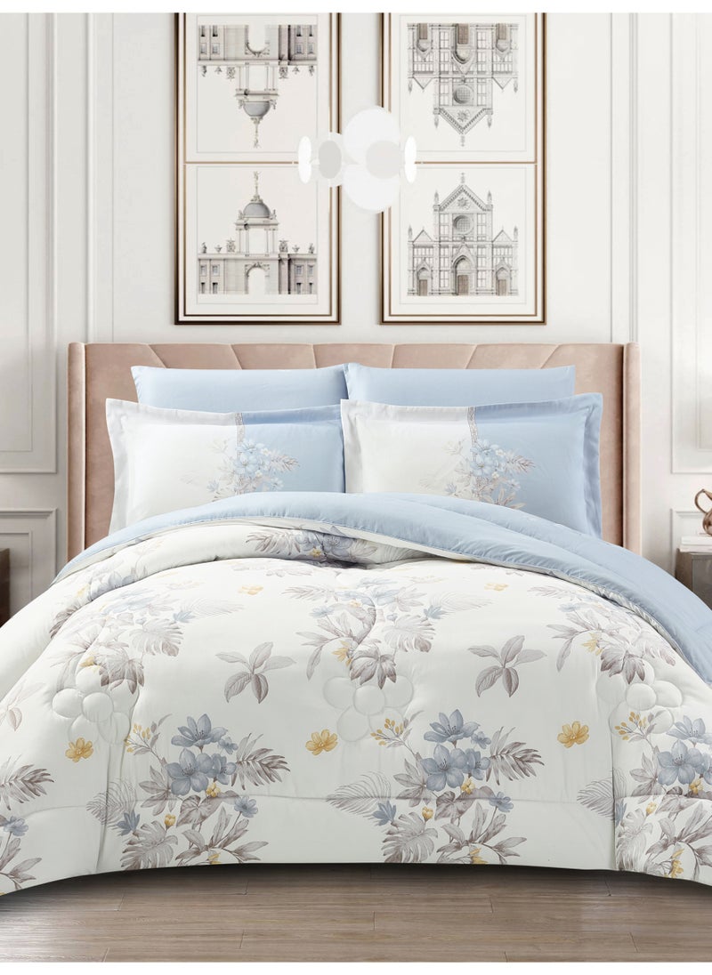 Donetella Comforter Set 6-Pcs Double Size All Season Reversible Microfiber Printed Comforter Bedding Set With Super Soft Down Alternative Filling, Moon Mist  - Image 3