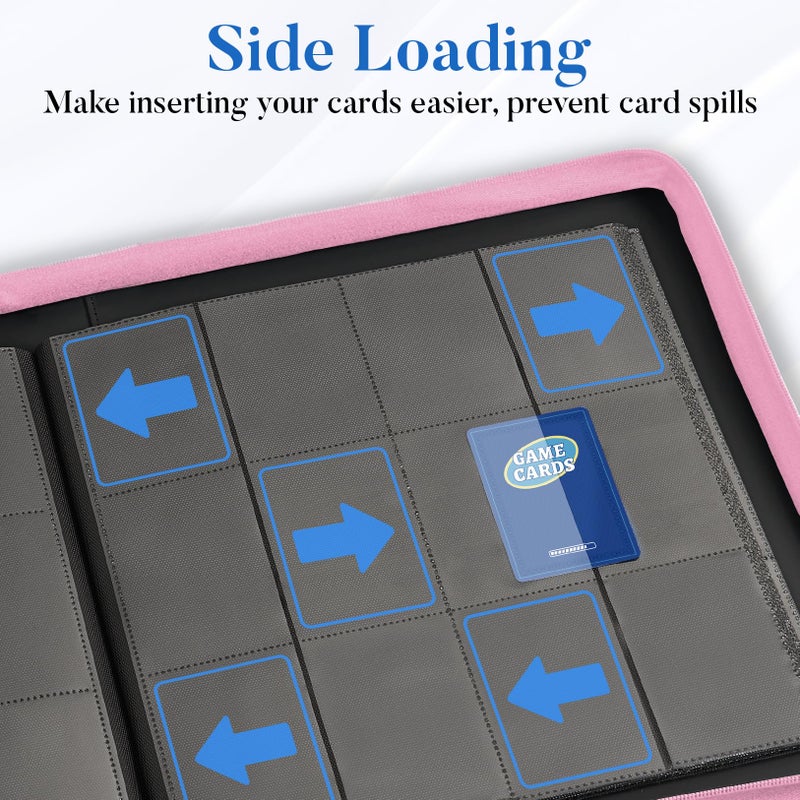 Fabmaker Premium Zip Card Binder 12 Pocket, Fabmaker 912 Pockets Trading Card Binder, PU Zipper Card Collection Album, Sturdy Side-Loading Card Book Holder for Game & Sports Cards, Pink - Image 5