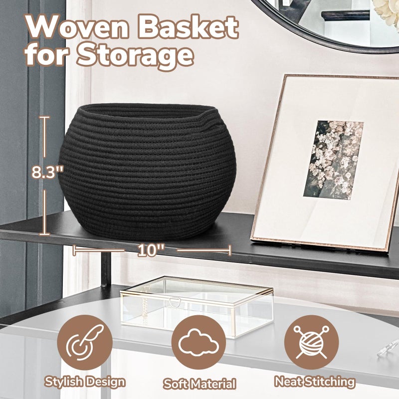 Goodpick Small Rope Storage Basket, Black Round Baskets for Socks, Dog Toys, Towels, Cute Baby Basket for Living Room, Bedroom, Nursery, Towel Baskets for Bathroom, 10 x 8.3 inches - Image 5