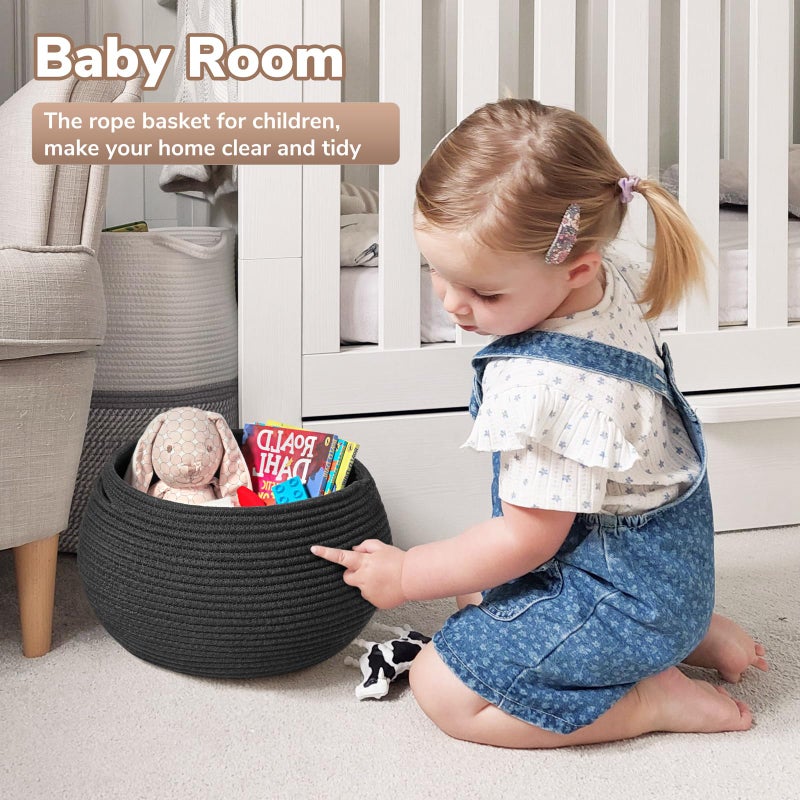 Goodpick Small Rope Storage Basket, Black Round Baskets for Socks, Dog Toys, Towels, Cute Baby Basket for Living Room, Bedroom, Nursery, Towel Baskets for Bathroom, 10 x 8.3 inches - Image 3
