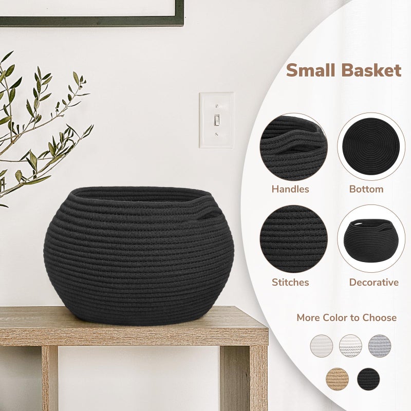 Goodpick Small Rope Storage Basket, Black Round Baskets for Socks, Dog Toys, Towels, Cute Baby Basket for Living Room, Bedroom, Nursery, Towel Baskets for Bathroom, 10 x 8.3 inches - Image 2