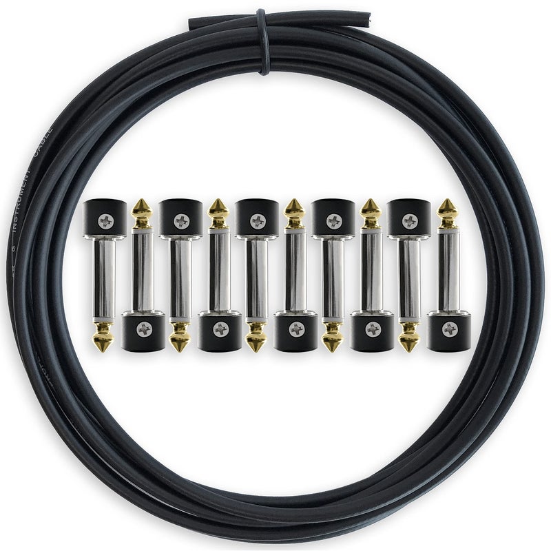 Crosby Solderless Pedalboard Cable Kit - No Cable Stripping Required, 10 Feet of Cable & 10 Gold Tip Connectors with Magnetic Screws & Screwdriver Make 5 DIY Custom Patch Cables - Image 1
