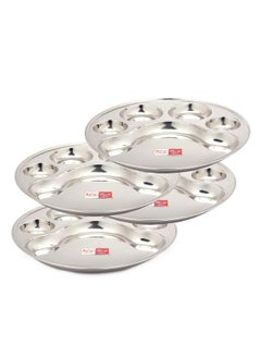 KCL KCL Stainless Steel (Heavy Guage) Round Plate - 4 Partition Divided, Lunch/Dinner/Bhojan/Thali Plates - 4 Unit - Diameter - 12 Inches Each  - Image 2