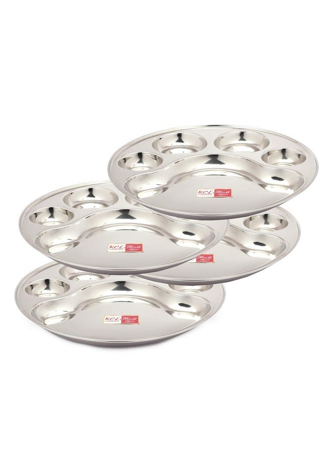 KCL KCL Stainless Steel (Heavy Guage) Round Plate - 4 Partition Divided, Lunch/Dinner/Bhojan/Thali Plates - 4 Unit - Diameter - 12 Inches Each  - Image 2