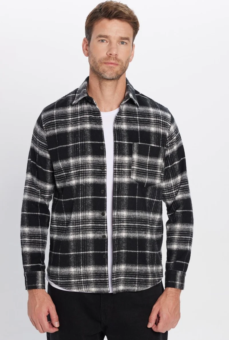 Tudors Men's Classic Fit Regular Cut Lumberjack Single Pocket Checkered Winter Shirt