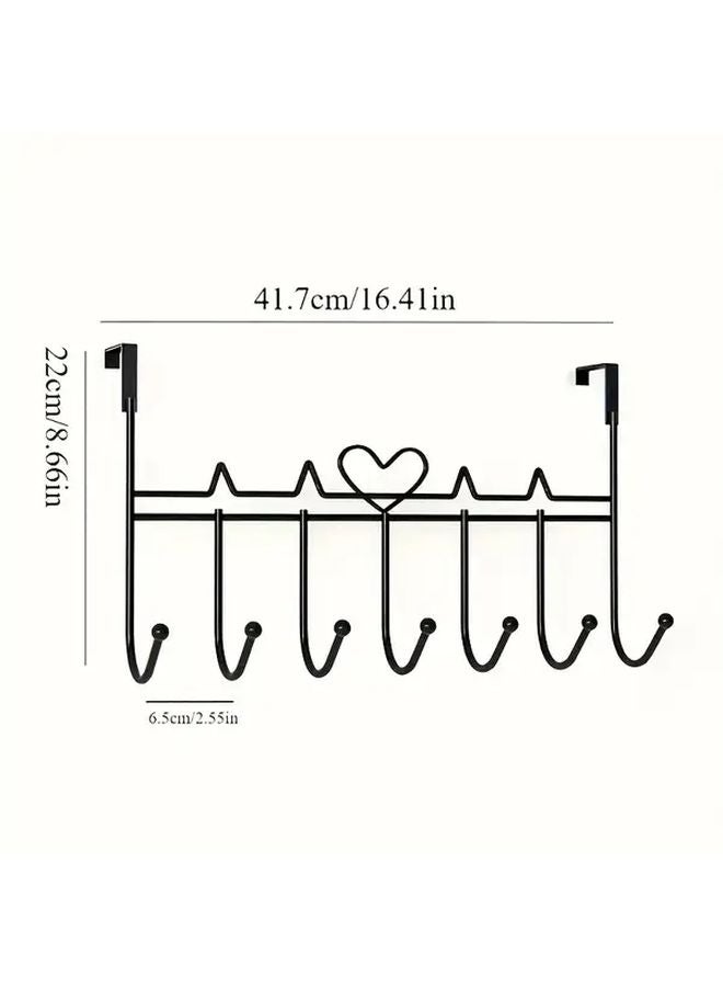 White Door Hanging Storage Rack Heart Shaped Design No Drill Wall Mounted Organizer For Towels Clothes - Image 3
