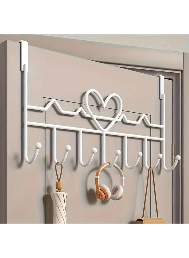 White Door Hanging Storage Rack Heart Shaped Design No Drill Wall Mounted Organizer For Towels Clothes - Image 1