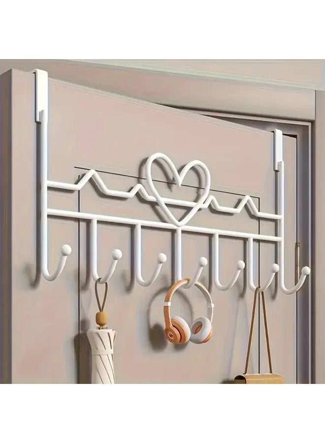 White Door Hanging Storage Rack Heart Shaped Design No Drill Wall Mounted Organizer For Towels Clothes - Image 5