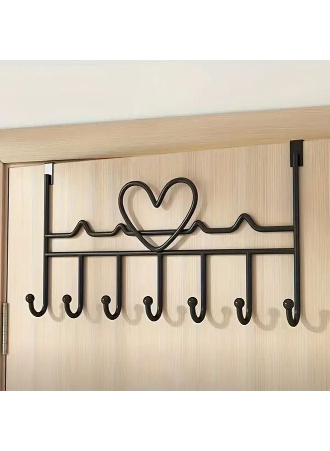 White Door Hanging Storage Rack Heart Shaped Design No Drill Wall Mounted Organizer For Towels Clothes - Image 2
