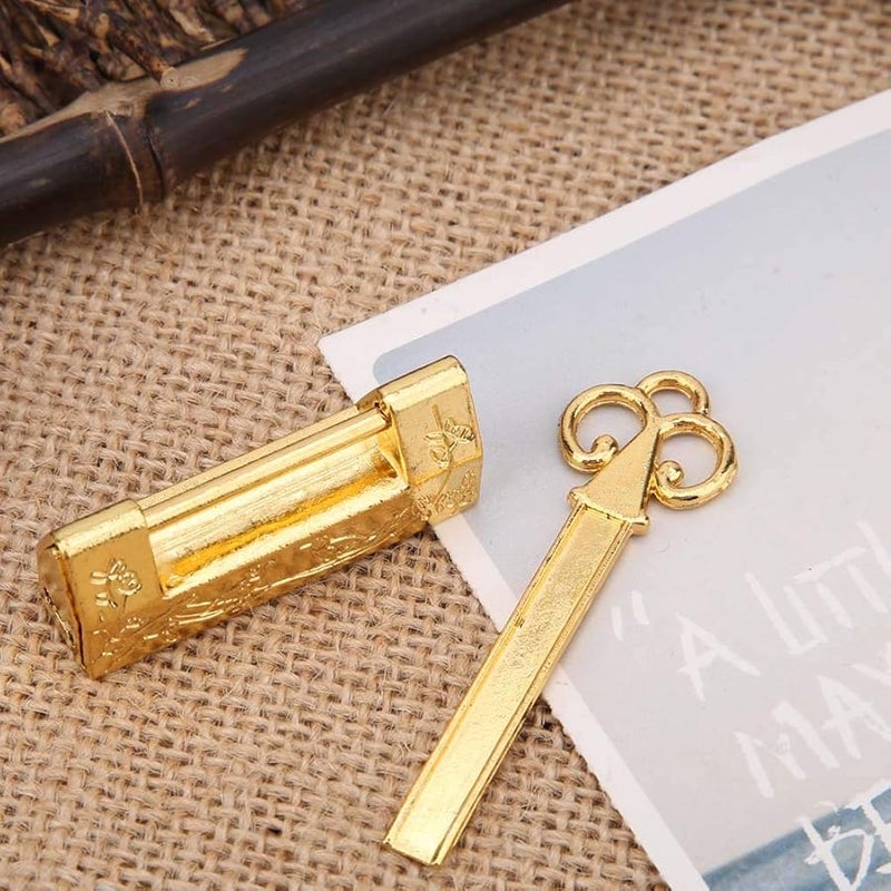 Magpie Gold Mini Chinese Traditional Flowers Padlock Vintage Jewelry Box Lock Key - Image 3