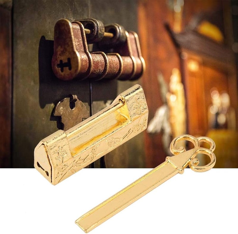 Magpie Gold Mini Chinese Traditional Flowers Padlock Vintage Jewelry Box Lock Key - Image 2