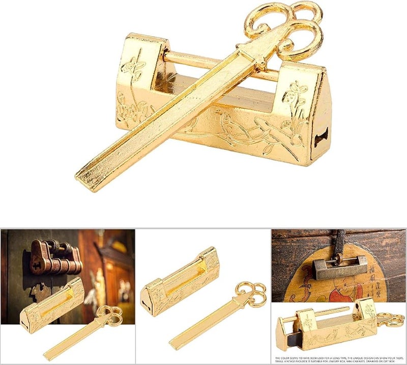 Magpie Gold Mini Chinese Traditional Flowers Padlock Vintage Jewelry Box Lock Key - Image 5