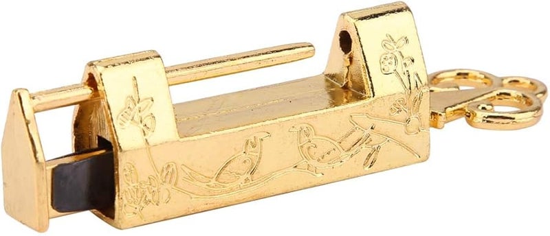 Magpie Gold Mini Chinese Traditional Flowers Padlock Vintage Jewelry Box Lock Key - Image 4